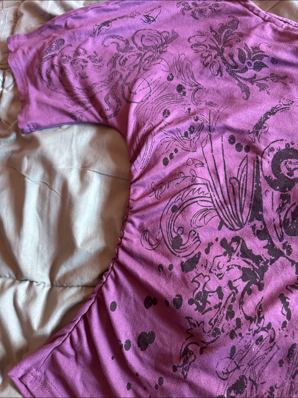 Y2K Purple One-Shoulder Floral Print Top - Picture 5 of 5
